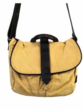 DULUTH TRADING CO. Tan Canvas Messenger Crossbody Dark Brown Leather Trim Bag